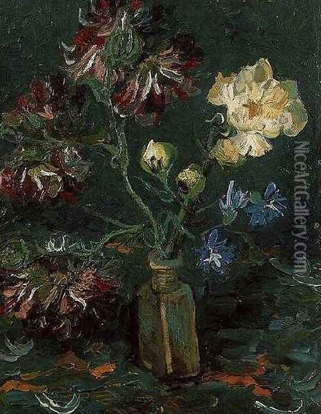 Vase With Myosotis And Peonies Oil Painting - Vincent Van Gogh