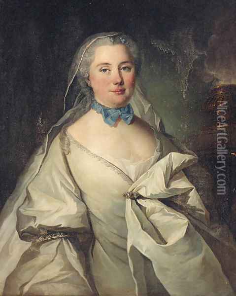 Portrait of a lady thought to be Marie Louise Heudey de Pommainville Oil Painting - Louis Tocque