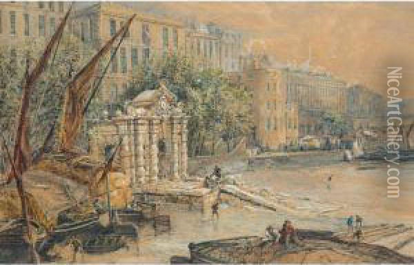 York Watergate And Stairs Oil Painting - John Bagnold Burgess