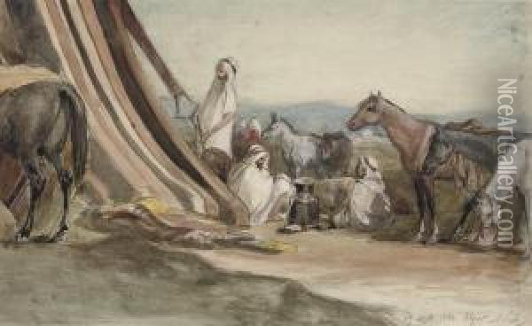 An Arab Encampment In Algeria Oil Painting - Isidore Alexandre Augustin Pils