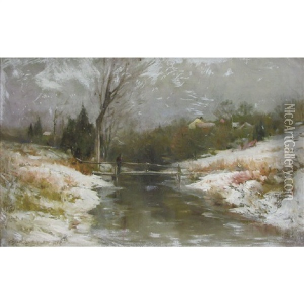 Early Snow And Frost- Bronx River Oil Painting - George Henry Smillie