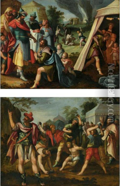 The Trial And Stoning Of Achan And His Family; The Stoning Of An Old Testament Figure Oil Painting - Lucas Van Leyden
