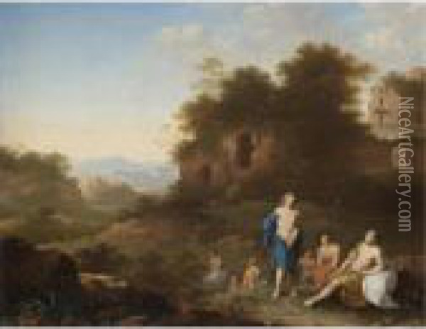 Diana And Her Nymphs Resting In An Italianate Landscape Oil Painting - Jan van Haensbergen