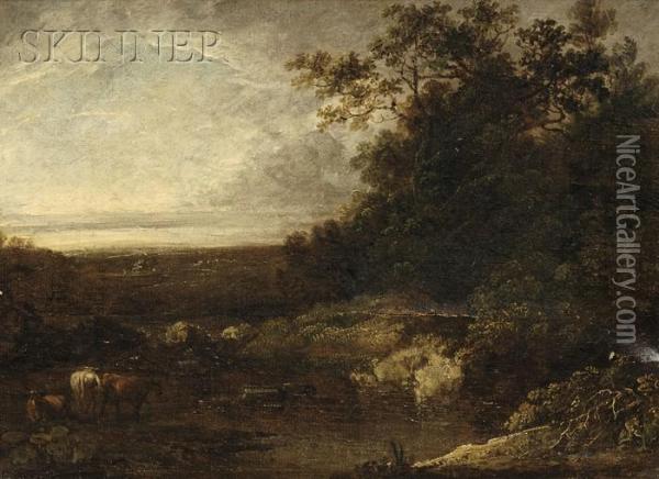Cattle In A Mountainous Landscape Oil Painting - Benjamin Barker Of Bath