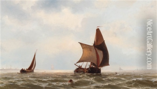 Schepen Op De Zuiderzee Oil Painting - Jacob Eduard Heemskerck van Beest