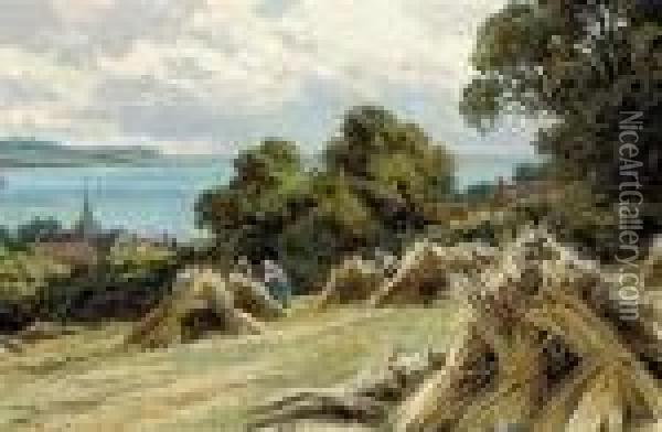 Harvesting On The Sussex Coast Oil Painting - Henry Hillier Parker