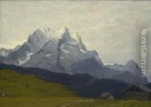 Blick Auf Das Zugspitzmassiv. Oil Painting - Albert Stagura