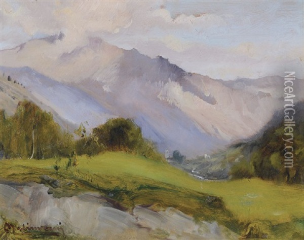 Paesaggio In Val Susa Oil Painting - Angelo Malinverni