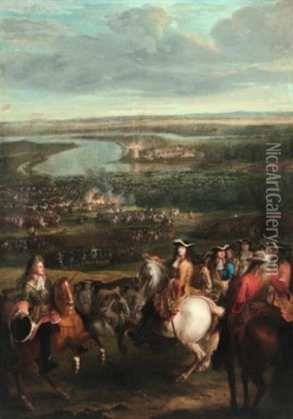 La Passage Du Rhin Devant Le Village De Lobith Le 16 Juin 1672 Oil Painting - Adam Frans van der Meulen
