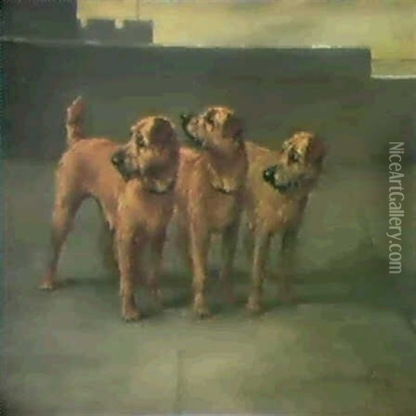 On Parade--irish Terriers Oil Painting - Maud Earl