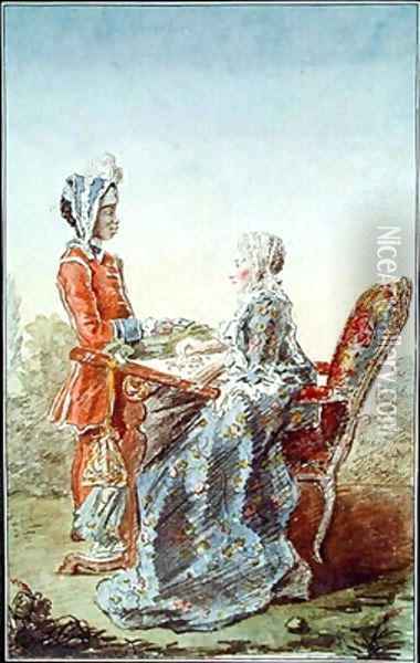 Madame de Lismore and her Servant Aza Oil Painting - Louis Carrogis Carmontelle