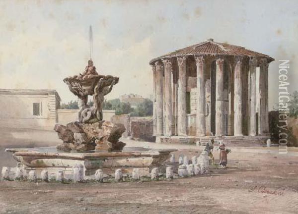 The Temple Of Vesta, Rome Oil Painting - Stefano Donadoni
