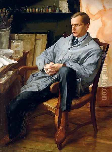 Portrait of Vasilii Shukhaev in his Studio Oil Painting - Aleksandr Evgen'evich Iakovlev