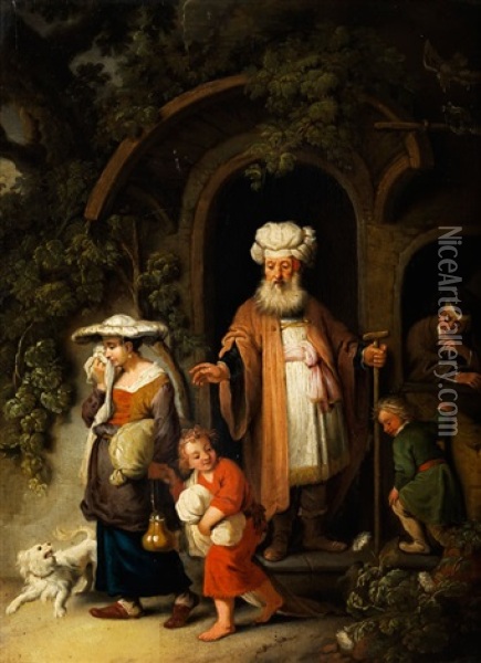 Abraham Verstosst Hagar Und Seinen Sohn Ismael Oil Painting - Christian Wilhelm Ernst Dietrich