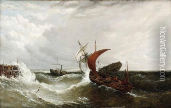 Assisting A Disabled Ship Oil Painting - William Adolphu Knell