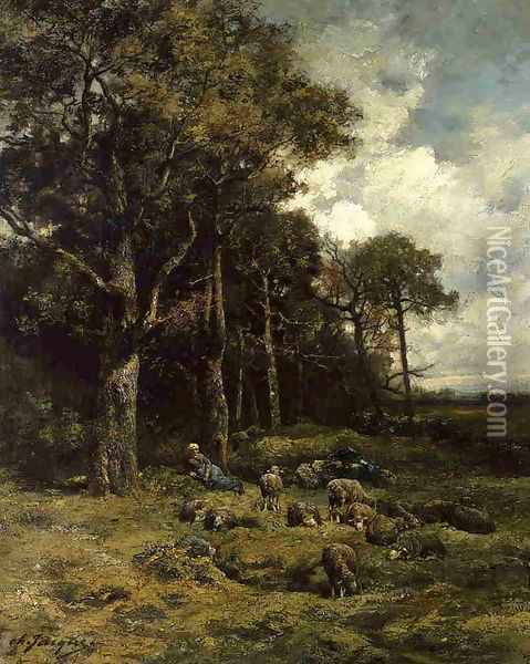 The Shepherdess Oil Painting - Charles Emile Jacque