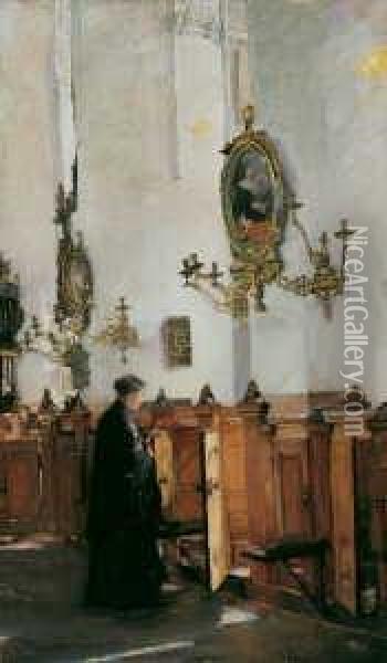 In Der St. Katharinenkirche In Hamburg. Oil Painting - Gotthardt Kuehl