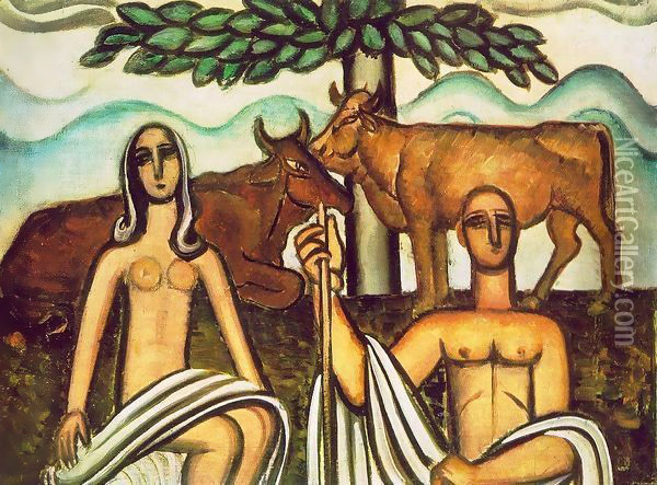 Shepherd and his Lover 1927 Oil Painting - Bela Onodi