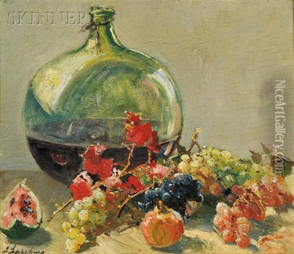 Still Life With Fruit And Wine Jug Oil Painting - Georgi Alexandrovich Lapchine