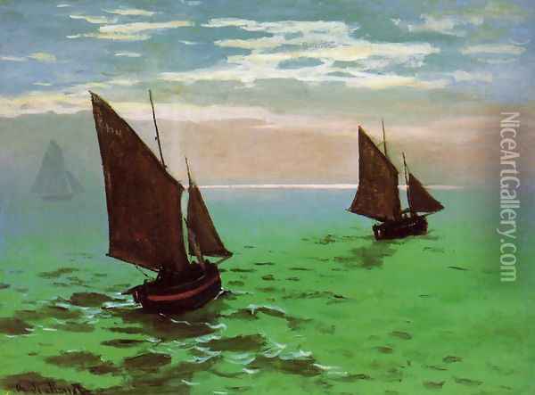 Fishing Boats At Sea Oil Painting - Claude Oscar Monet
