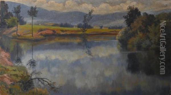 Flusslandschaft In Puy De Dome. Oil Painting - Emil Alder