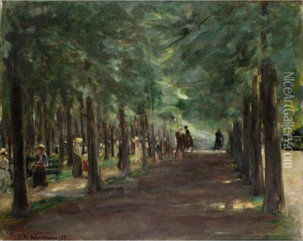 Allee Im Tiergarten Mit Reitern 
Und Spaziergangern (alley In Tiergarten With Riders And Strollers) Oil Painting - Max Liebermann