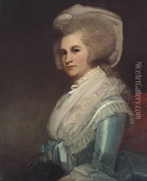 Portrait Of Dorothea, Lady Robinson (1739-1815), Half-length, In A Blue Dress And A White Bonnet Oil Painting - George Romney
