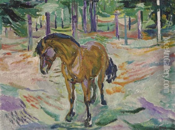 Hest I Landskap Oil Painting - Edvard Munch