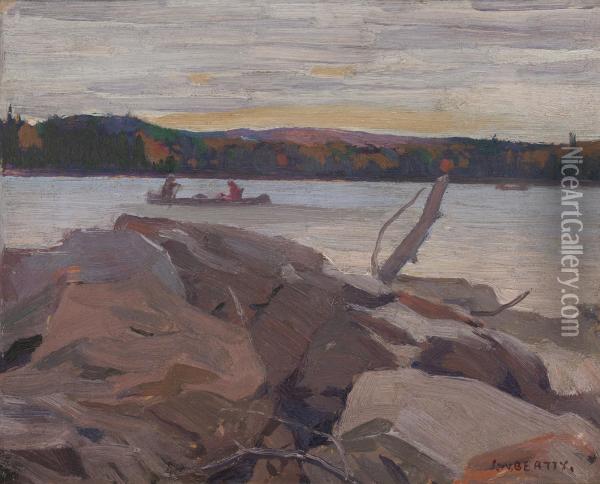 October, Canoe Lake Oil Painting - John William Beatty