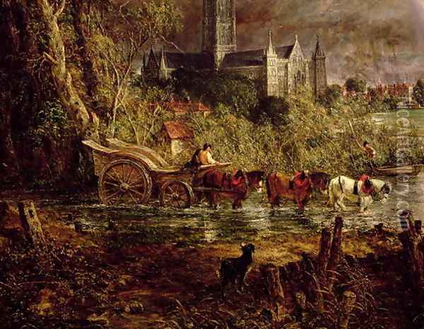 Salisbury Cathedral From the Meadows, 1831 (detail) 2 Oil Painting - John Constable