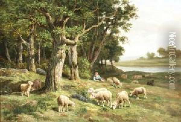A Shepherdess With Her Flock Oil Painting - Clement Quinton