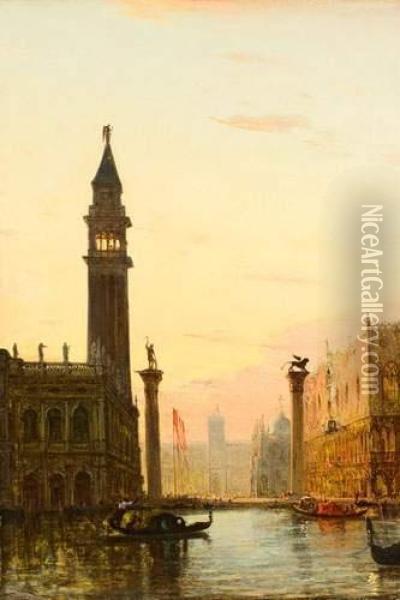 Gondoles Devant La Place Saint-marc A Venise. Oil Painting - Felix Ziem