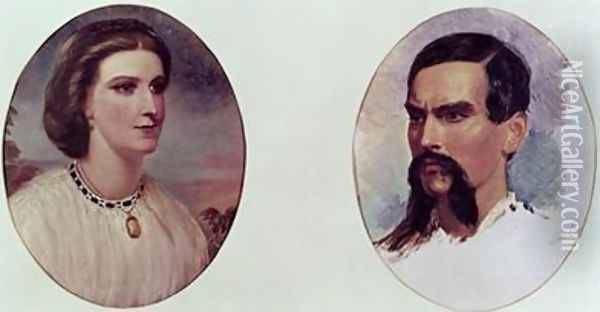 The Marriage Portrait of Richard Burton 1821-90 and Isabel Arundell 1831-96 Oil Painting - Louis Lesanges