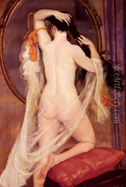 Nu Au Miroir (Nude before a Mirror) Oil Painting - Henry Caro-Delvaille