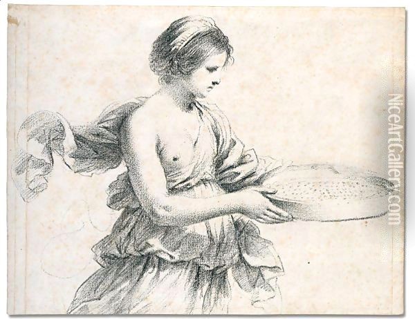 A young woman holding a sieve Oil Painting - Giovanni Francesco Barbieri