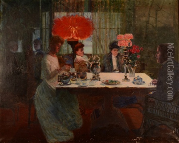 Five O'clock Tea In The Studio, Buffalo New York Oil Painting - Frank C. Penfold
