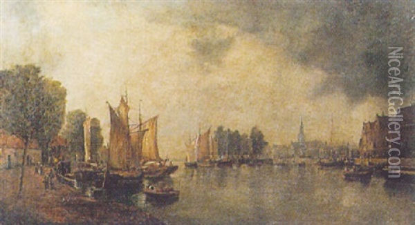 Dutch Canal View Oil Painting - Hermanus Koekkoek the Younger