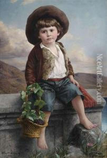 Portrait Of A Peasant Boy With A Basket With Grapes Oil Painting - Ernst Schmitz