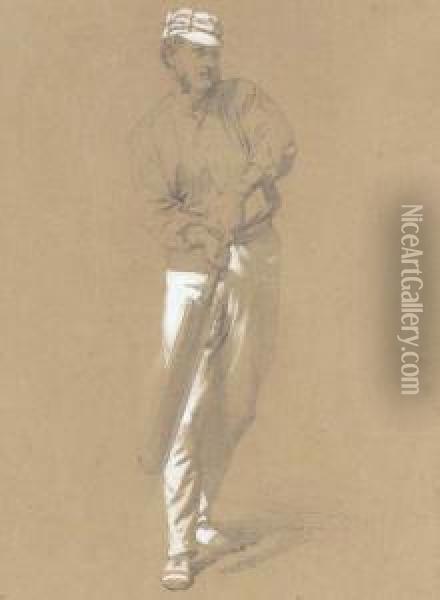 The Batsman [e.m. Grace?] Oil Painting - George Elgar Hicks