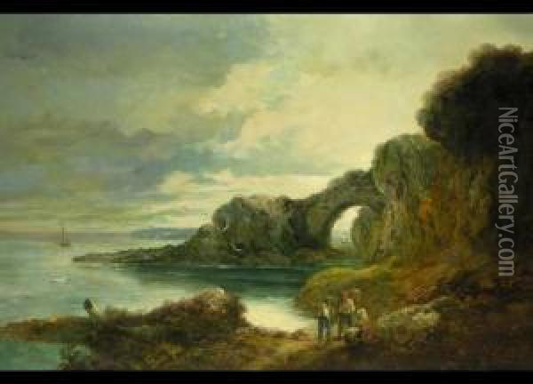 Kustenlandschaft Mit Felsiger Landzunge Und Felsenbogen Oil Painting - John Joseph Barker Of Bath