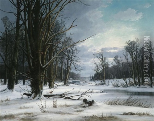 Verschneite Fluslandschaft Oil Painting - Alexander Schmidt