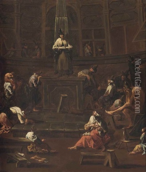 A Quaker Sermon Oil Painting - Alessandro Magnasco