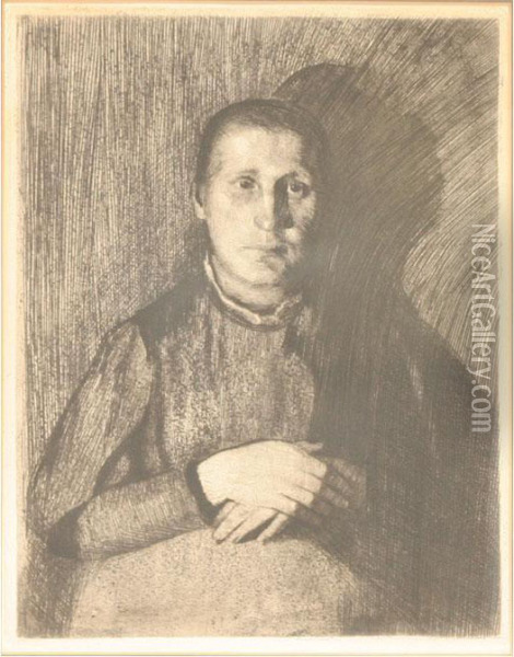 Woman With Folded Hands Oil Painting - Kathe Kollwitz