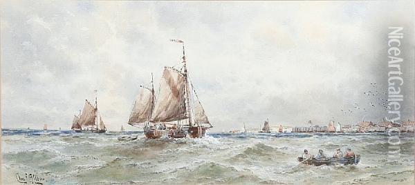 Sailing Vessels In A Busy Estuary Oil Painting - Charles Frederick Allbon