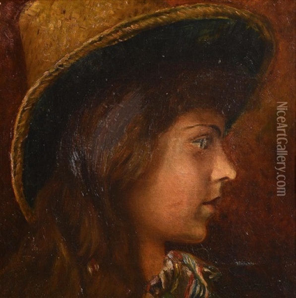 Girl With Straw Hat Oil Painting - Amy Sawyer
