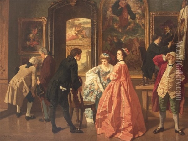 In The Picture Gallery Oil Painting - Carl Ludwig Friedrich Becker