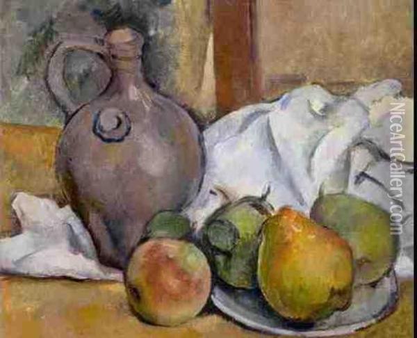 Pichet Et Assiette De Poires Oil Painting - Paul Cezanne