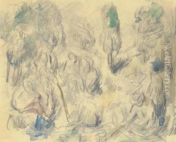 Au Bord De L'etang Oil Painting - Paul Cezanne