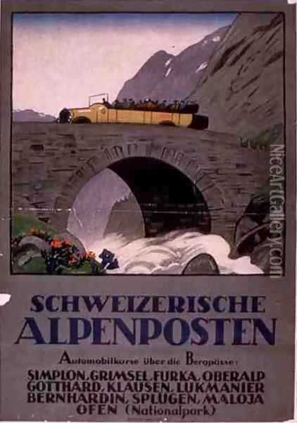 Advertisement for Swiss Alpine Motor Rides Oil Painting - Anonymous Artist