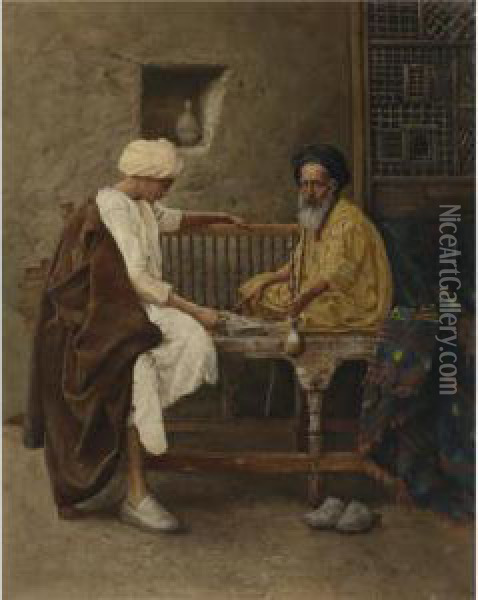 Playing A Game Of Mancala Oil Painting - Hermann Reisz
